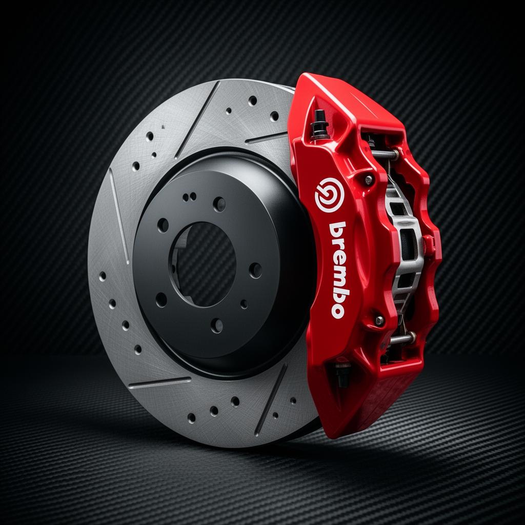 OEM ceramic brake disc with red caliper
